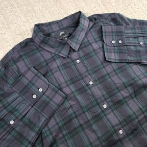 J Crew Shirt Women 24 Black Watch Tartan Plaid Slim Stretch Button Up Office